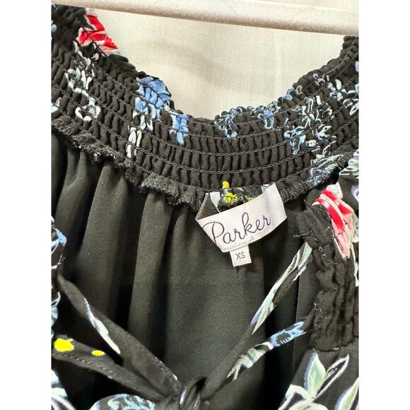 Parker Cloud Woodland Silk Off-the-Shoulder Long Sleeve Romper Black Women's XS - Picture 5 of 7